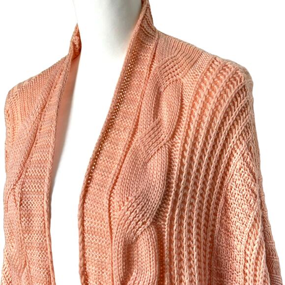 MILITARY‎ HIPPIE OS Pink Peach Cable Knit Open Front Cardigan Batwing Sweater - Picture 1 of 7